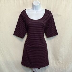 C-47 LuLaRoe Purple & Black Stripe Short sleeve‎ High Low Tunic Blouse Size L